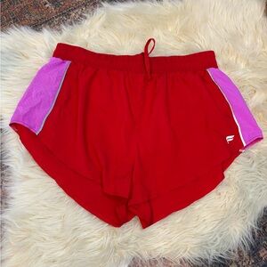 Fabletics Red and Purple Colorblock Running Shorts - Women’s Size Small